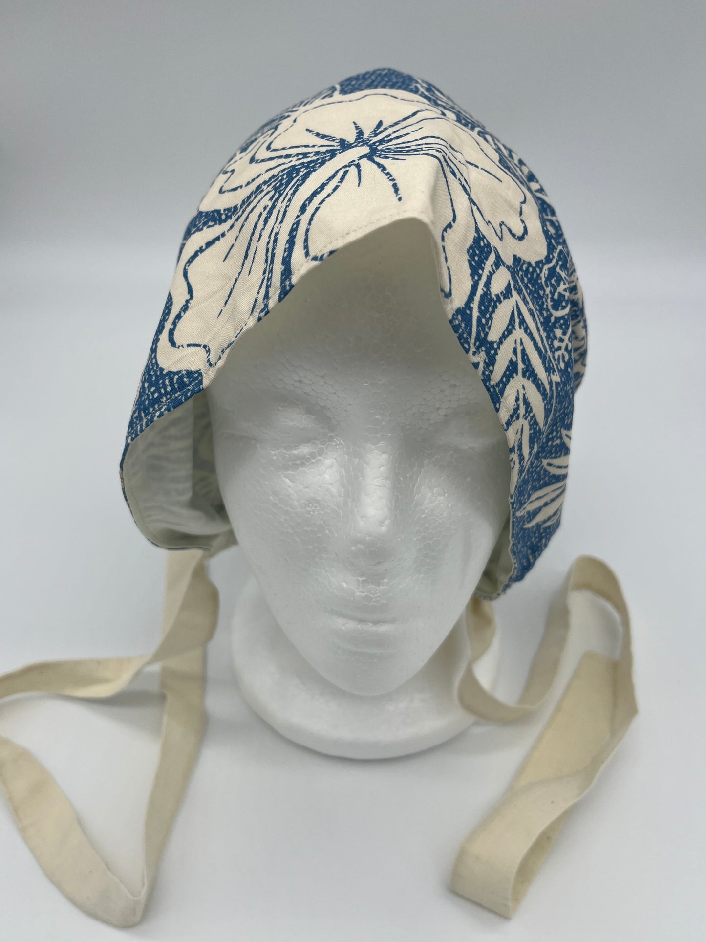 Cap (White Hawaiian Floral & Blue with White Ties)