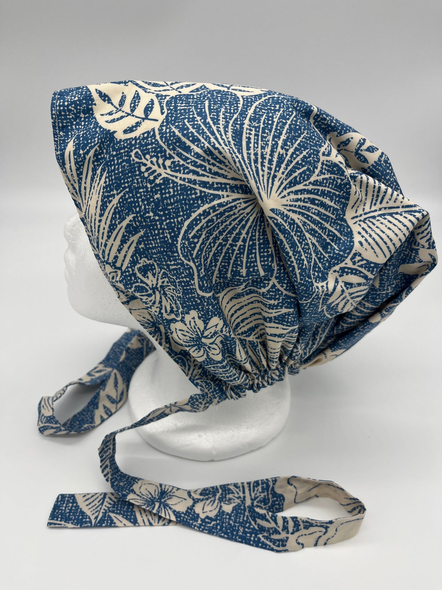 Cap (White Hawaiian Floral & Blue with Matching Ties)