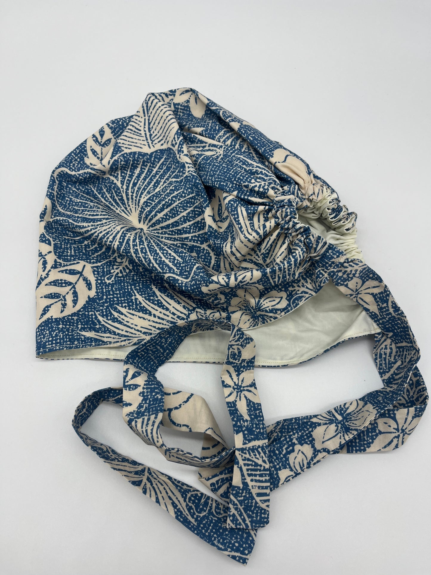 Cap (White Hawaiian Floral & Blue with Matching Ties)