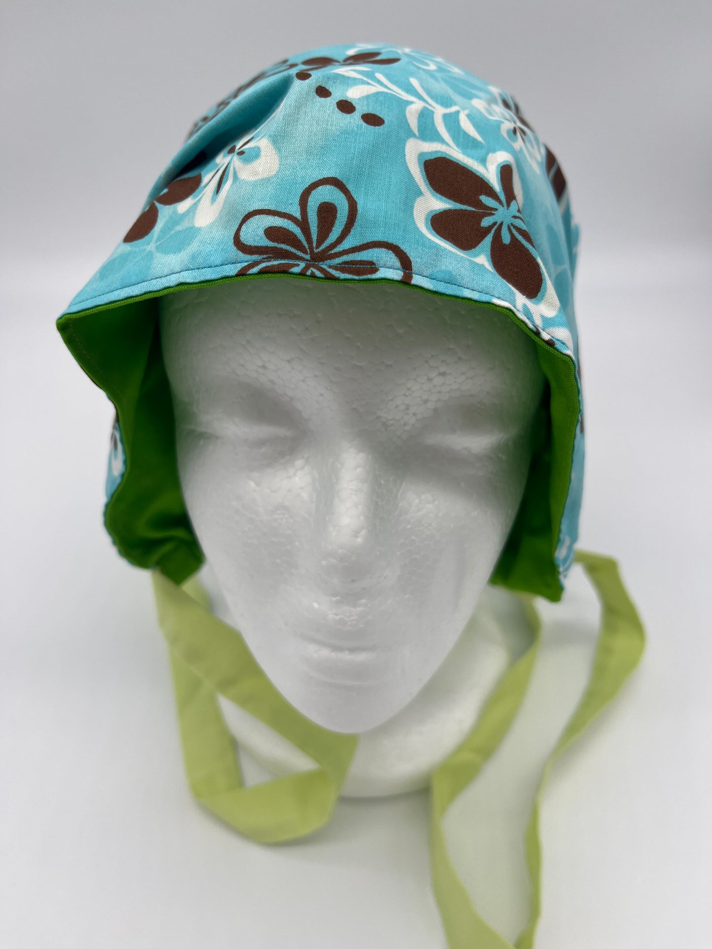 Cap (Blue and Brown Hawaiian Floral with Green Ties)