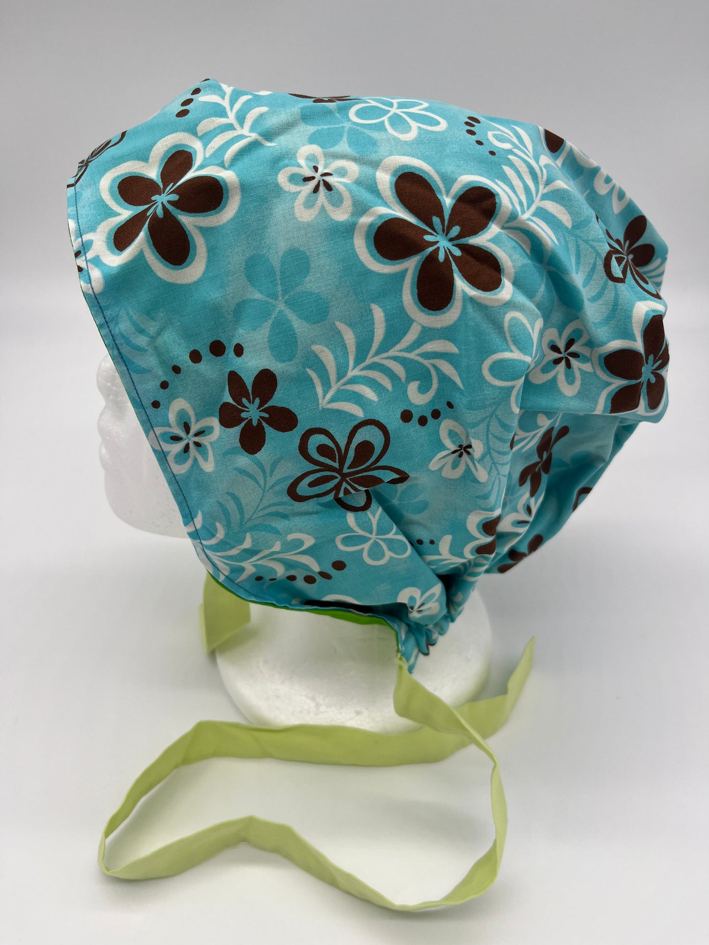 Cap (Blue and Brown Hawaiian Floral with Green Ties)