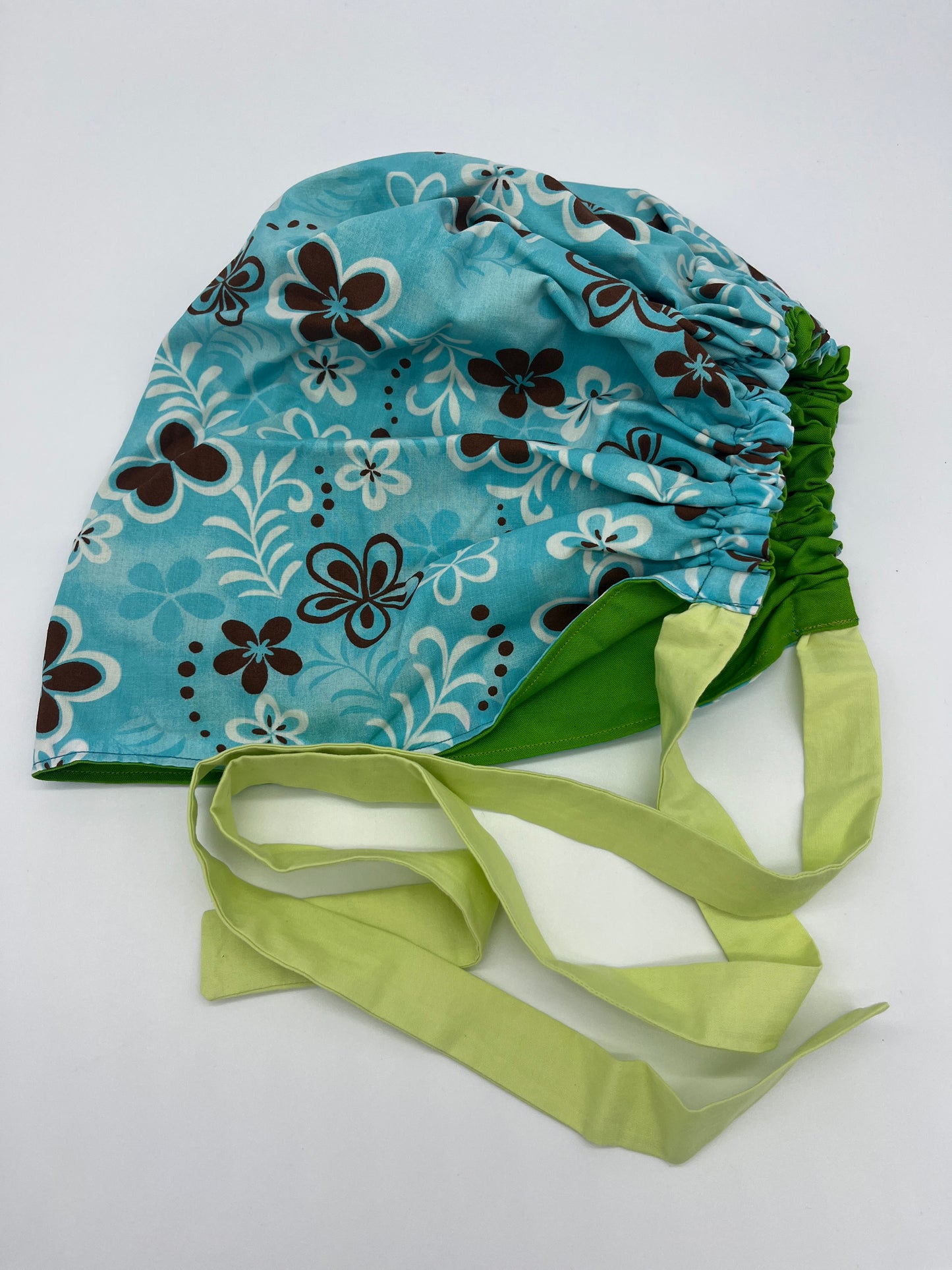 Cap (Blue and Brown Hawaiian Floral with Green Ties)