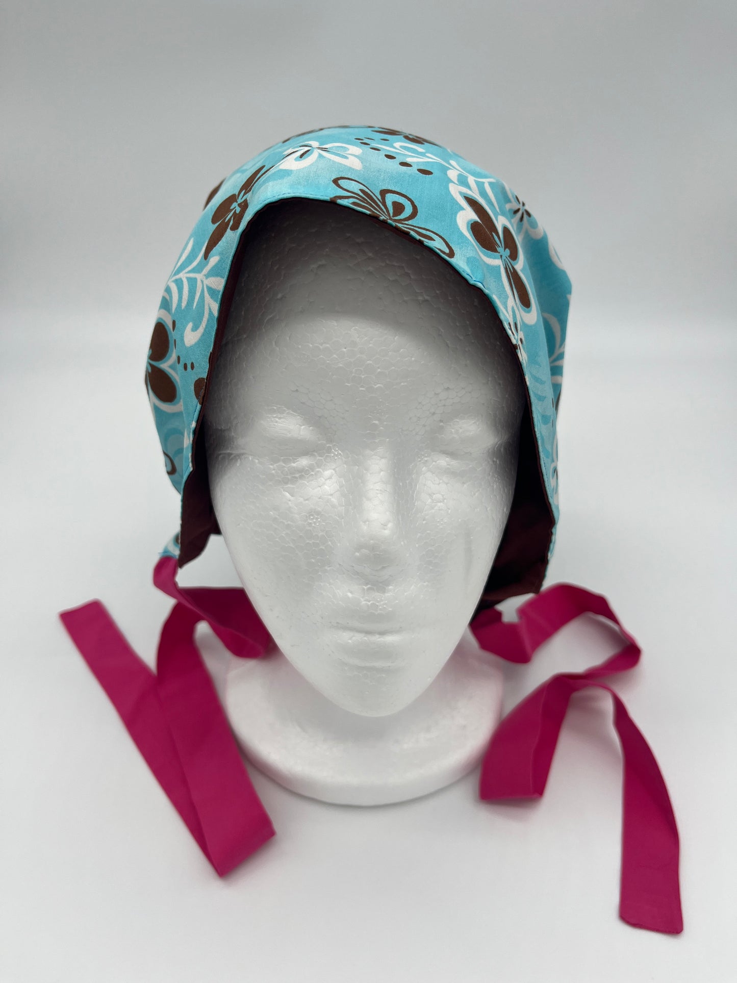 Cap (Blue and Brown Hawaiian Floral with Pink Ties)