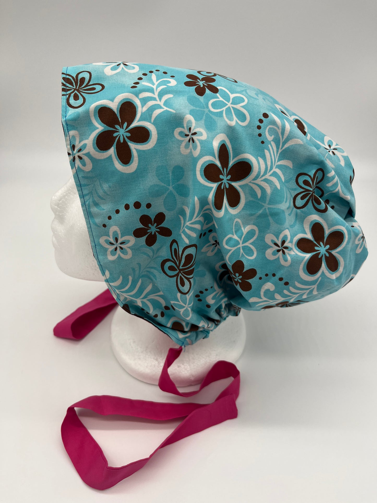 Cap (Blue and Brown Hawaiian Floral with Pink Ties)