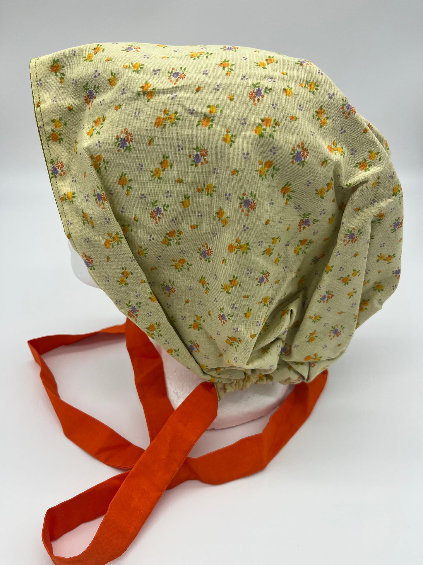 Cap (Green Floral with Dark Orange Ties)