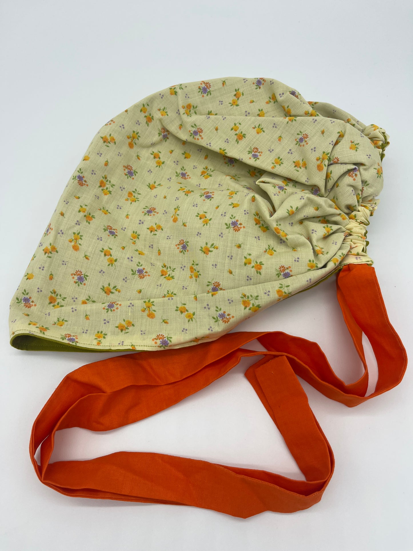 Cap (Green Floral with Dark Orange Ties)