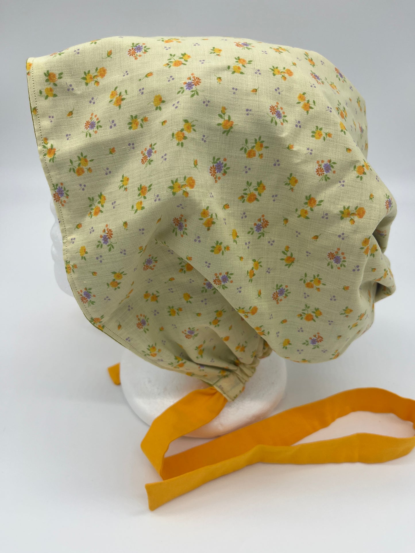 Cap (Green Floral with Light Orange Ties)
