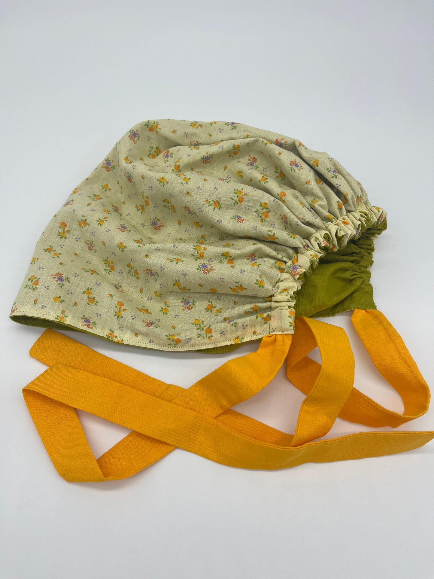 Cap (Green Floral with Light Orange Ties)