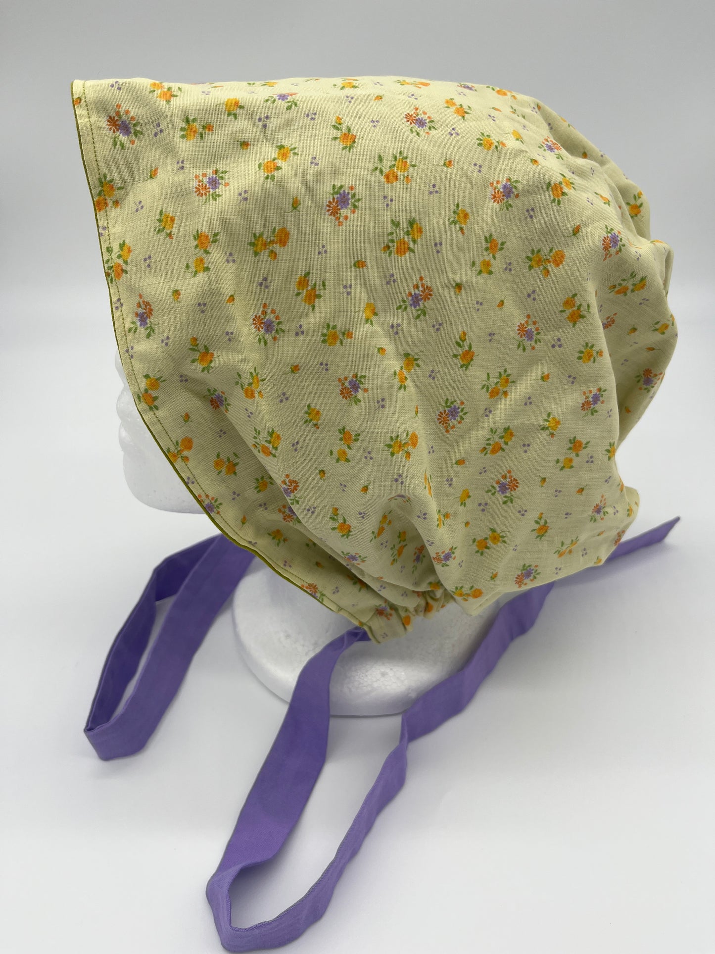 Cap (Green Floral with Purple Ties)