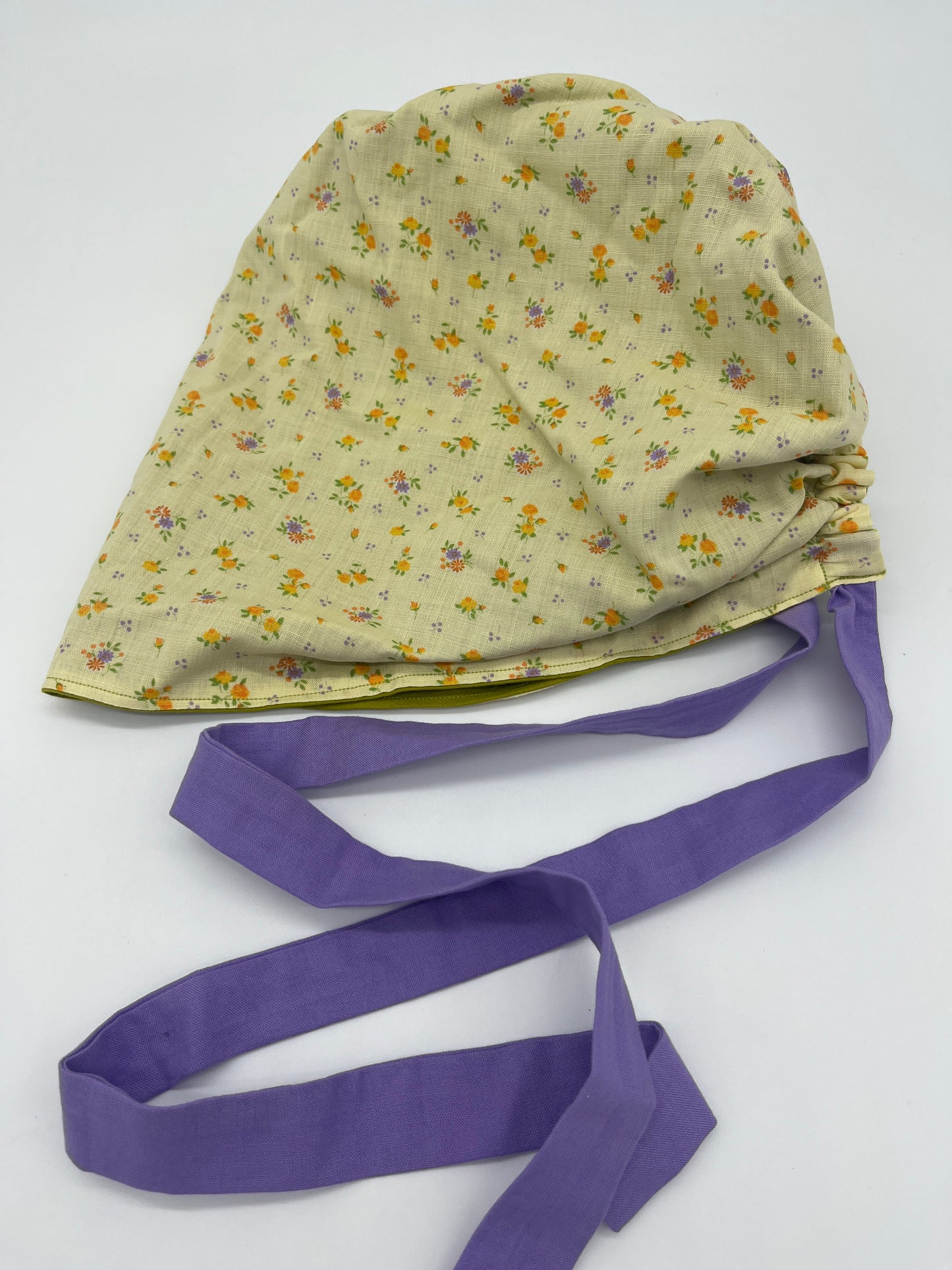 Cap (Green Floral with Purple Ties)