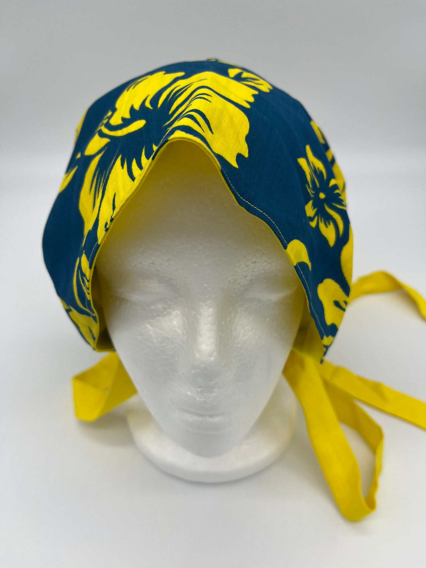 Cap (Blue and Yellow Hawaiian Floral with Yellow Ties)