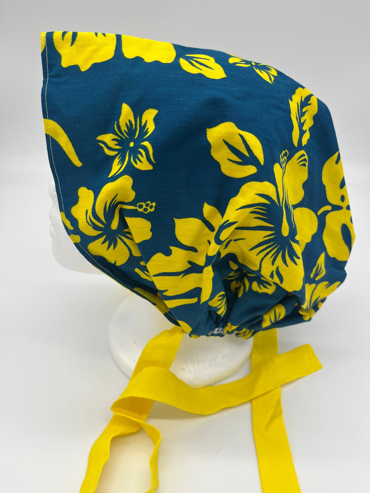 Cap (Blue and Yellow Hawaiian Floral with Yellow Ties)