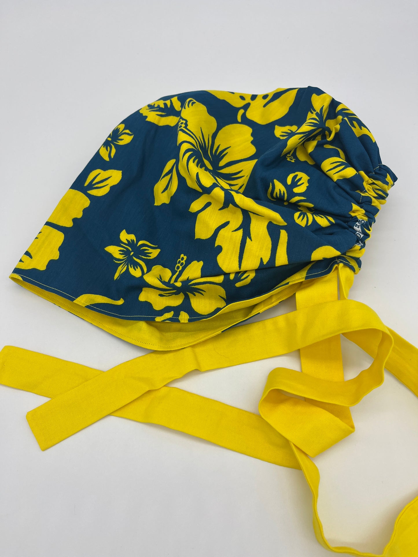 Cap (Blue and Yellow Hawaiian Floral with Yellow Ties)