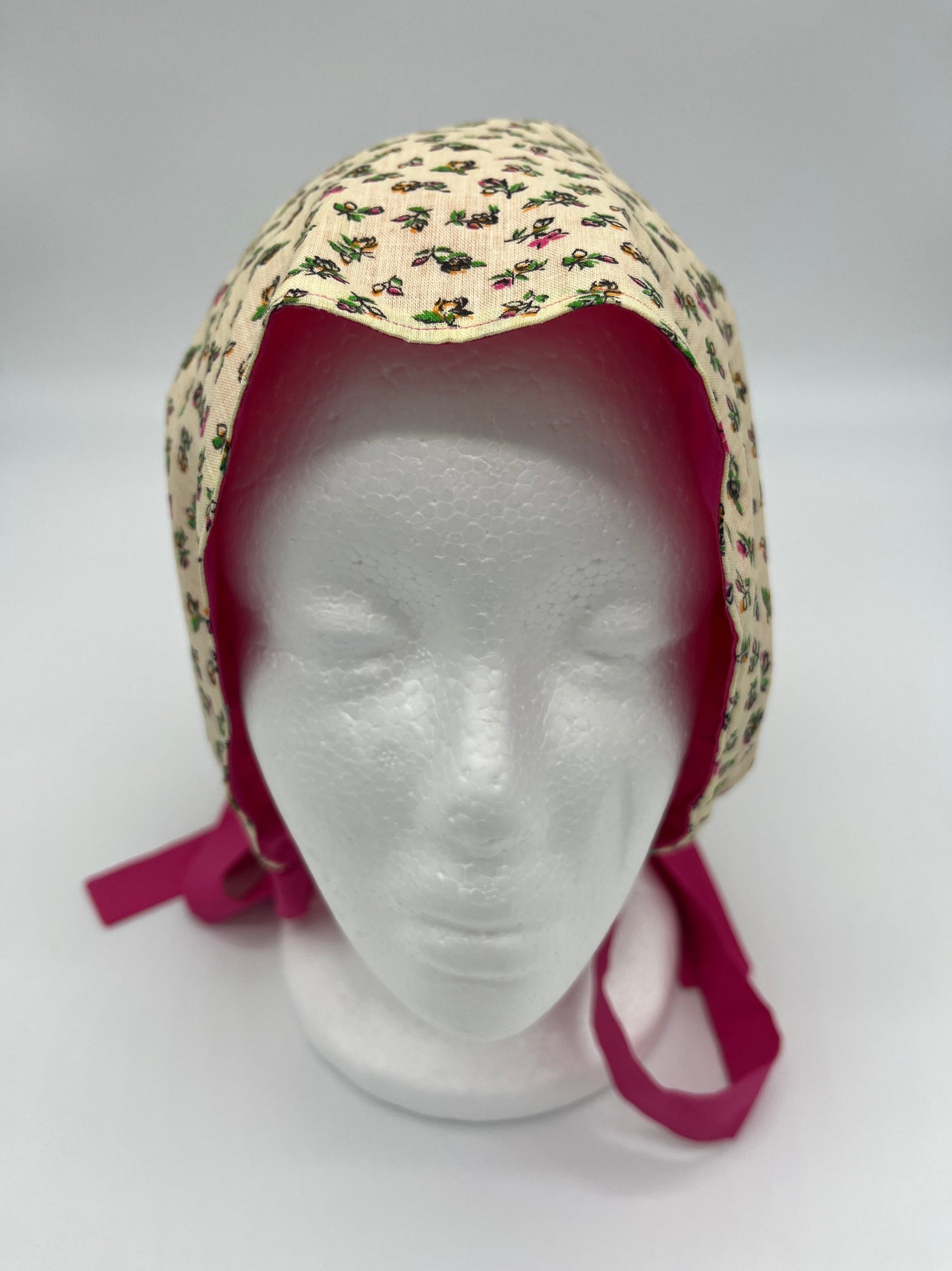 Cap (Beige Floral with Pink Ties)