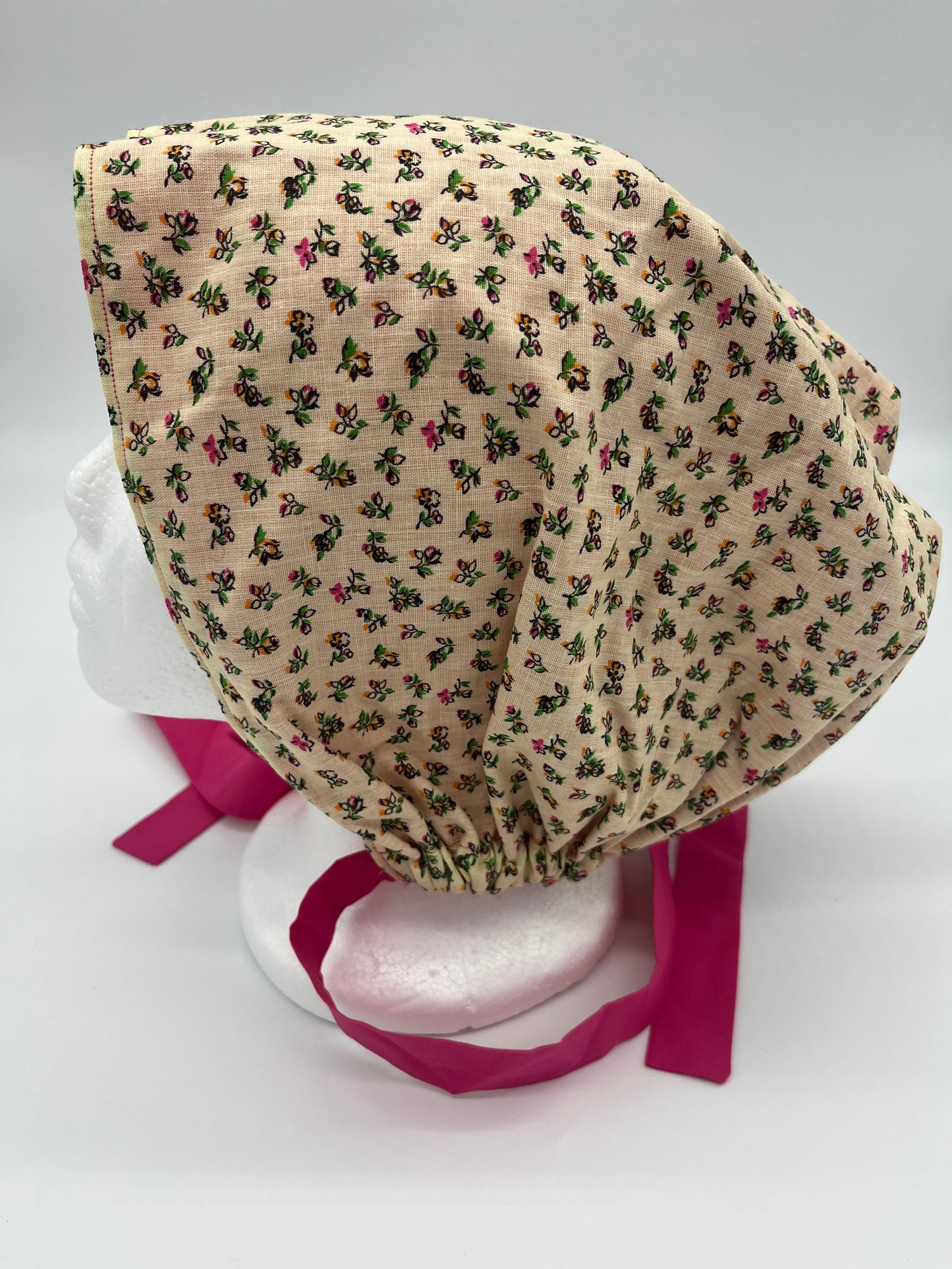 Cap (Beige Floral with Pink Ties)