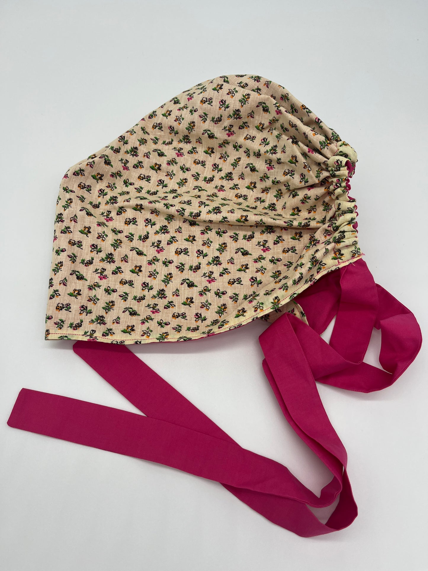 Cap (Beige Floral with Pink Ties)