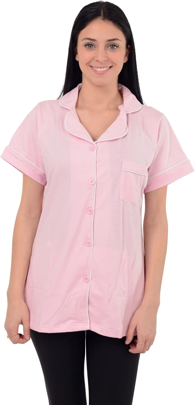 Mastectomy Recovery Shirt with Drain Pockets (Pink, Medium)