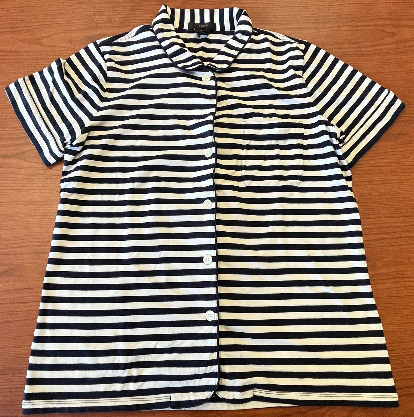 Button Down Sleep Shirt (Navy Striped, Small)