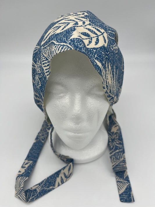 Cap (White Hawaiian Floral & Blue with Matching Ties)