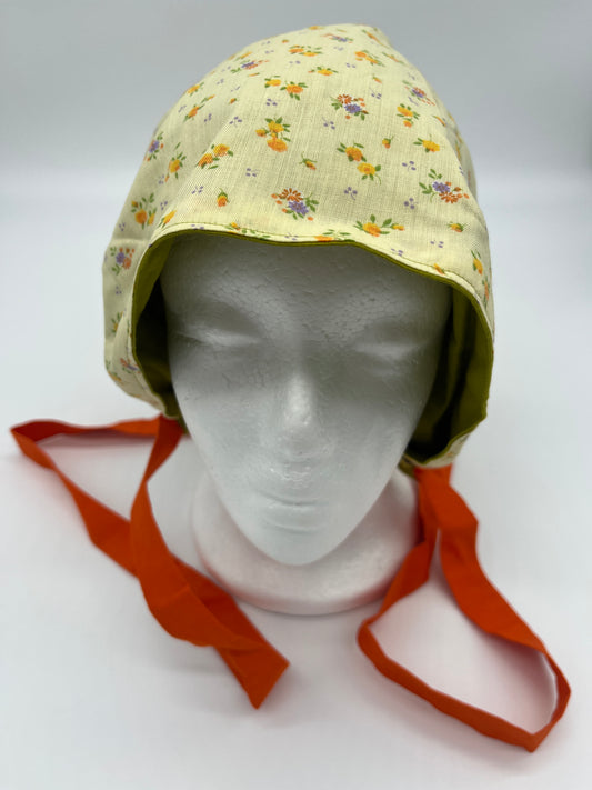 Cap (Green Floral with Dark Orange Ties)