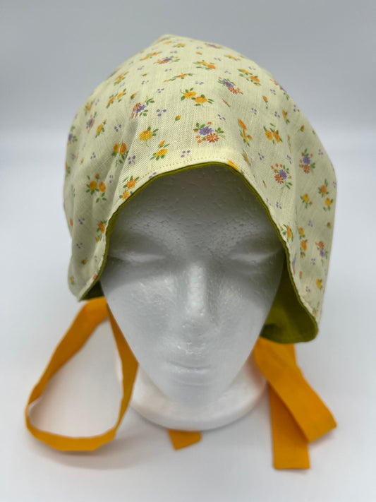 Cap (Green Floral with Light Orange Ties)