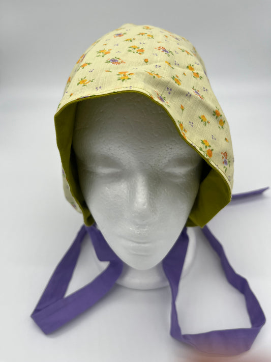 Cap (Green Floral with Purple Ties)