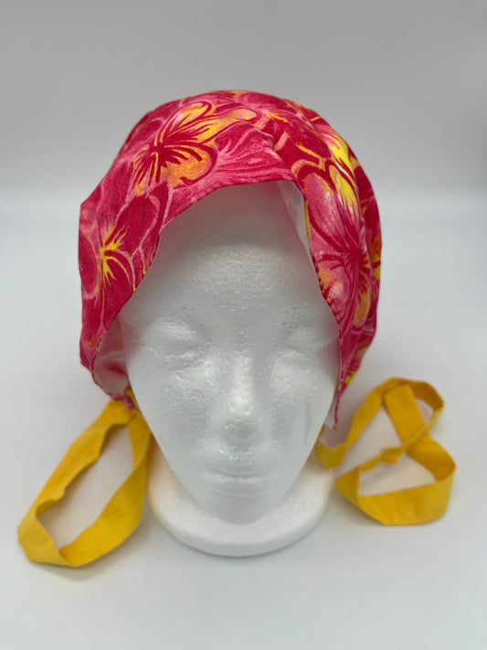 Cap (Dark Pink Floral with Yellow Ties)