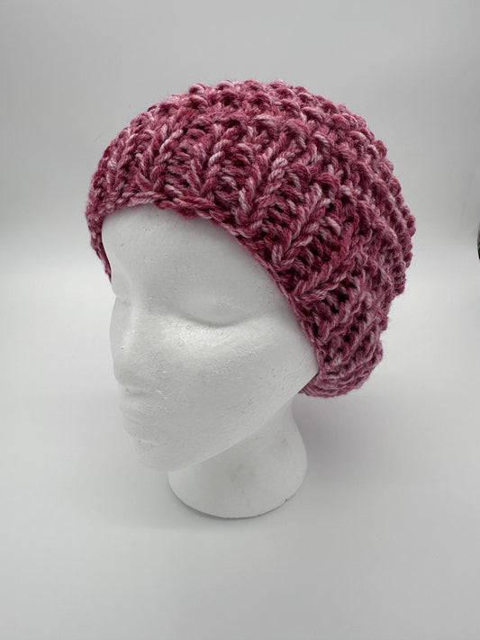 Beanie, Crochet (Mauve + White)
