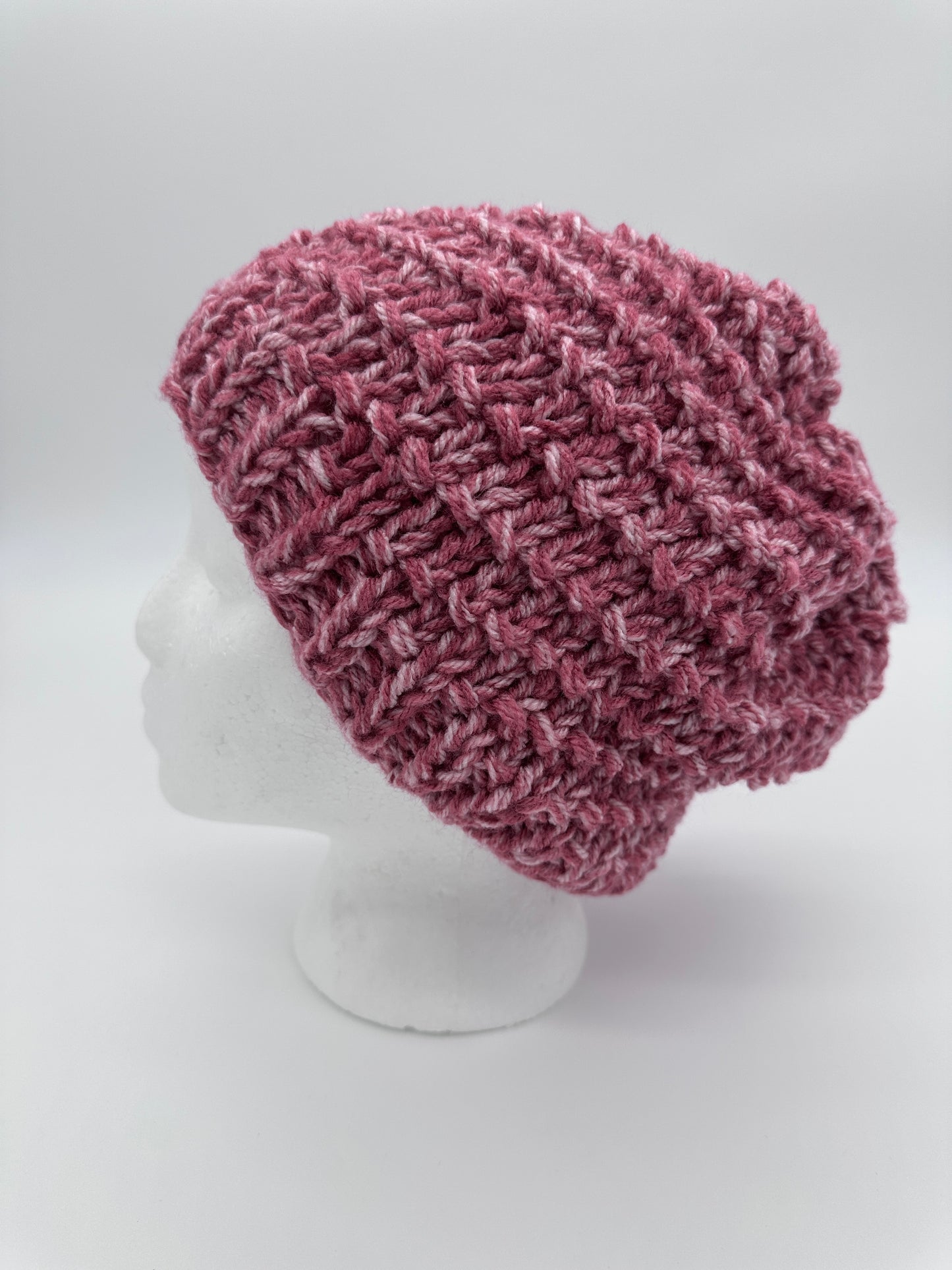 Beanie, Crochet (Mauve + White)