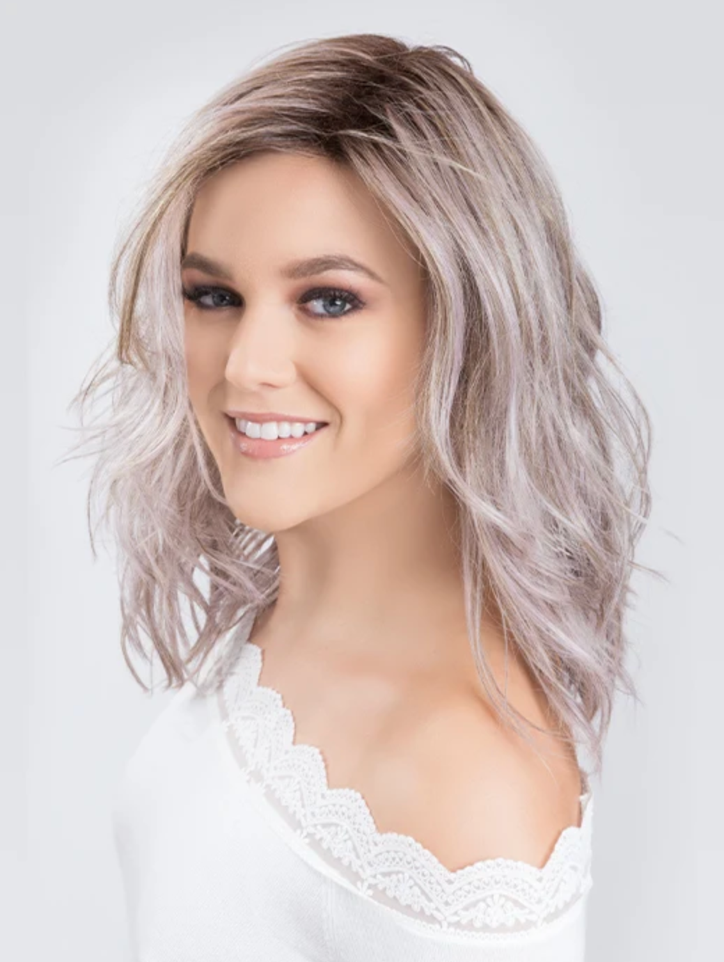 Wig (Light Blue with Brown Roots, Medium Length)