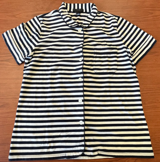 Button Down Sleep Shirt (Navy Striped, Small)