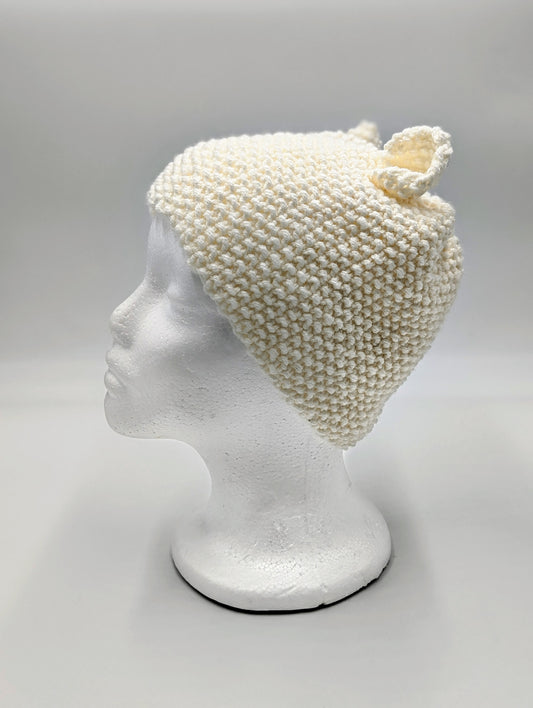 Knitted Beanie Cap (White, One-Size)