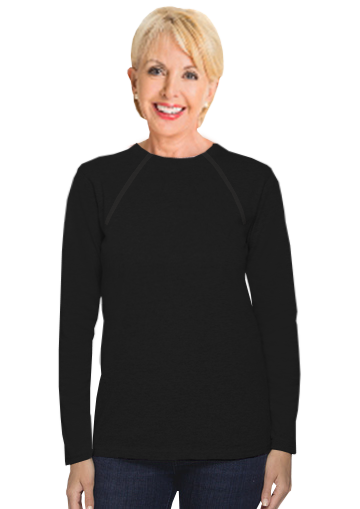 Long Sleeve Chemo Shirt with Zipper Port Access (Black, Small)
